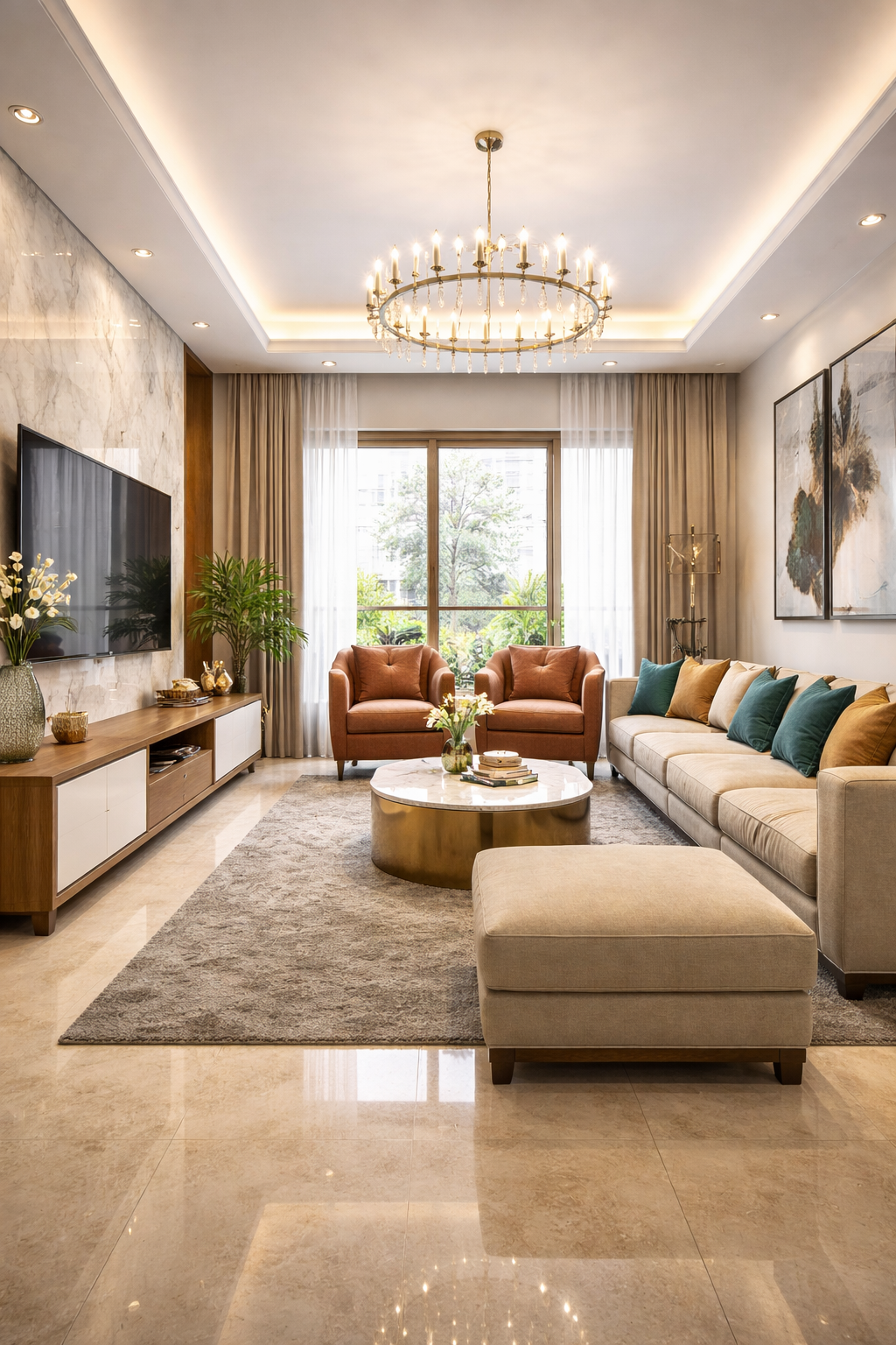 Interior living room of a modern 2 BHK or 3 BHK flat