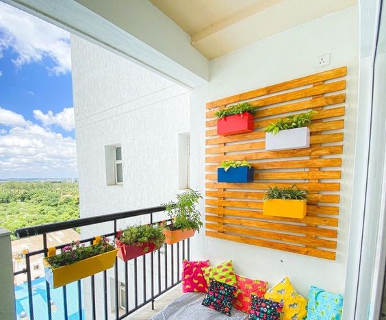 the ceiling and wall of a balcony