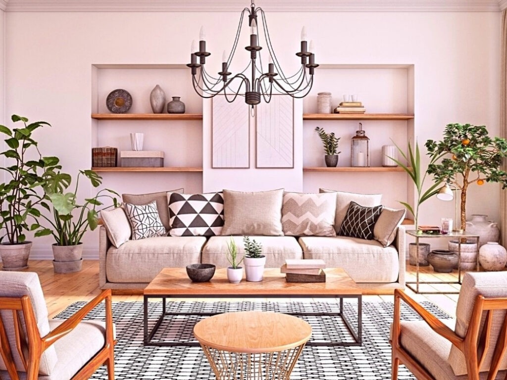 Art Deco Style Living Room in Turquoise and Blush Pink - Hall Wall Colour Combination
