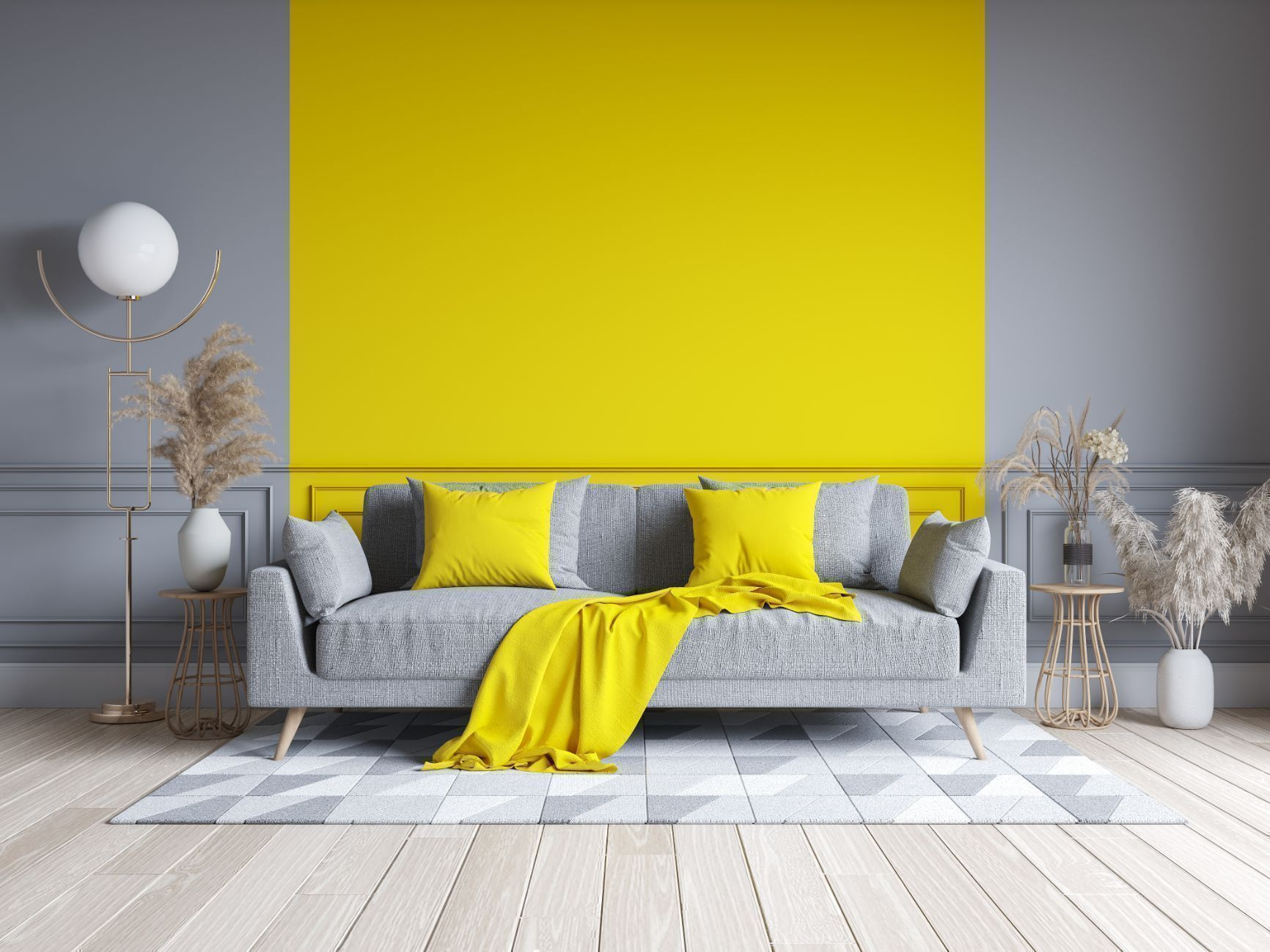 Modern Chic is the new trend with greys and yellows - Hall Wall Colour Combination