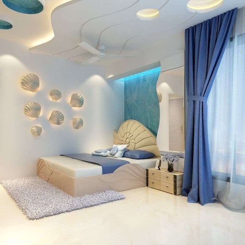 Wavy Sea Design of Designer Ceiling for Bedroom - Modern Bedroom Ceiling Designs
