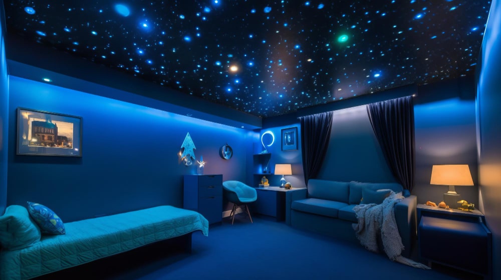 Ceiling Color Combination To Recreate Dark Starry Nights - False Ceiling Colour 