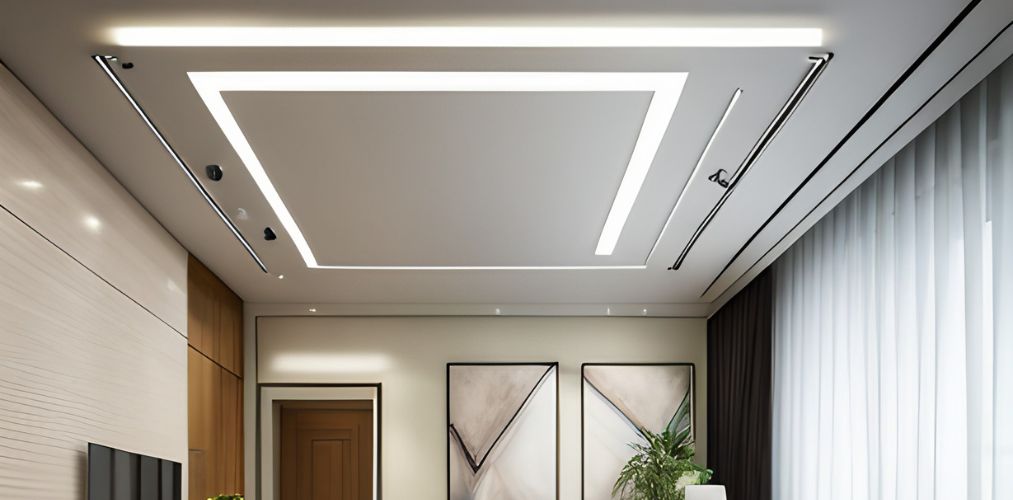 Rectangle false ceiling design with profile lights - Fall Ceiling Colour